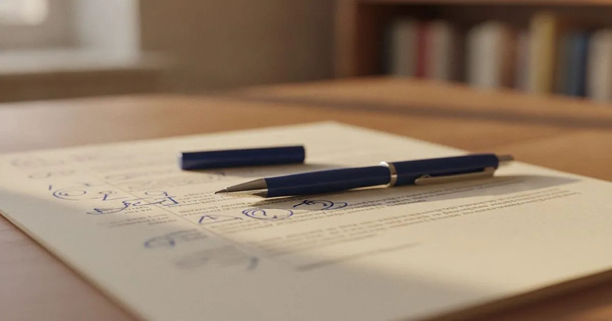 SAT grammar rules — a fountain pen resting on an edited manuscript