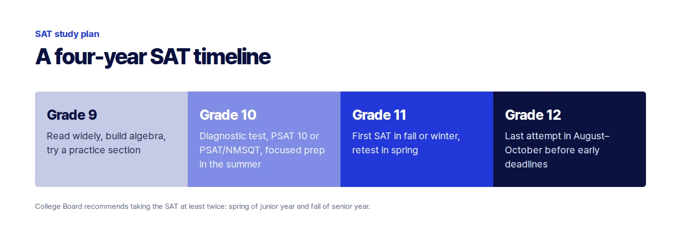 Four-year SAT timeline from grade 9 to grade 12