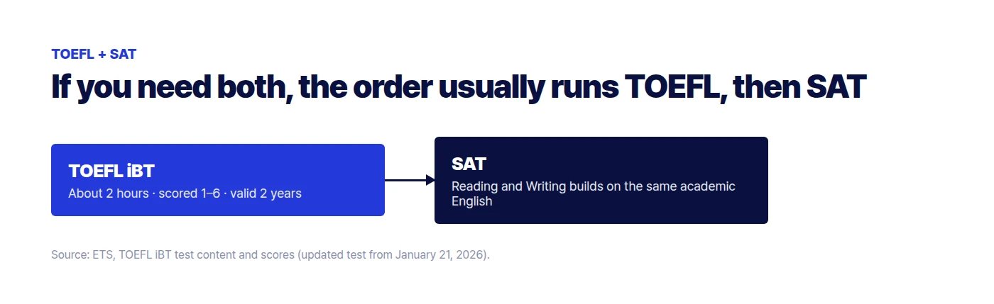 Diagram: take the TOEFL first, then the SAT
