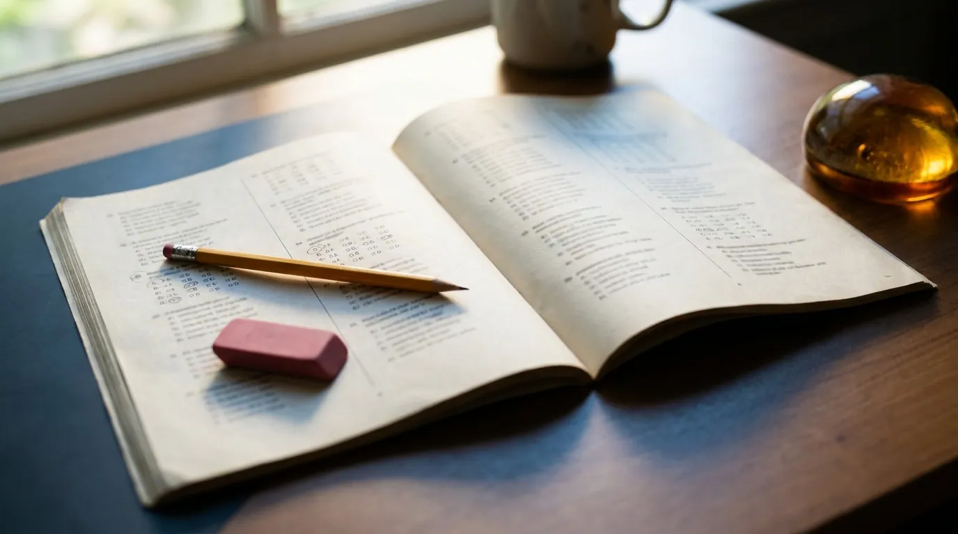 A printed SAT practice test booklet with a pencil and eraser