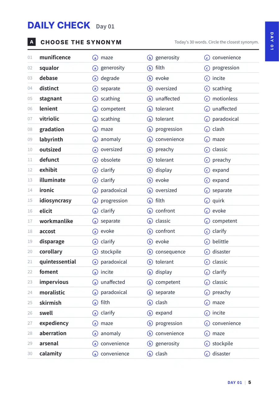 Daily Check synonym quiz page