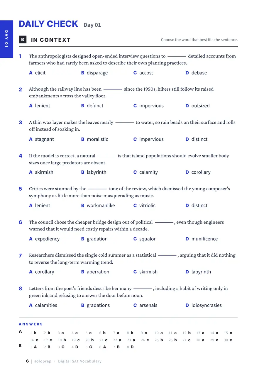 Daily Check sentence completion page